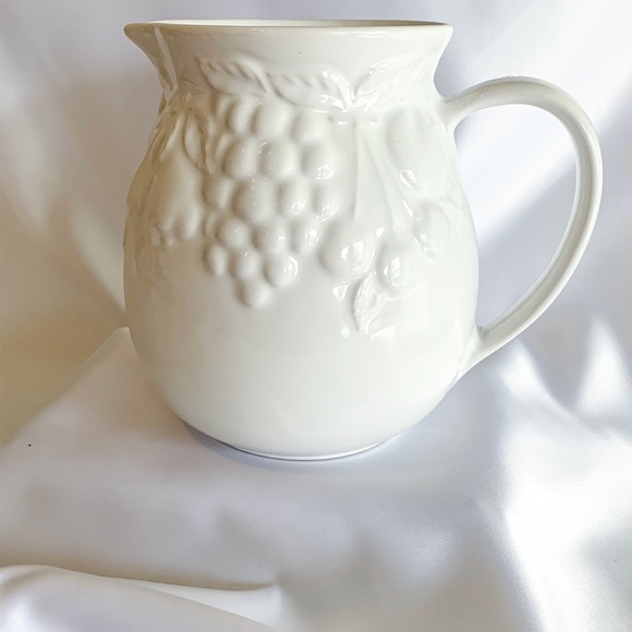 Elegant, Bright White, Embossed Ceramic Water Pitcher - Picture 3 of 5